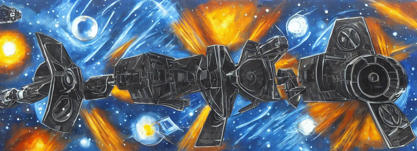 Prompt: thomas the tank engine tie fighter, space, sci fi painting