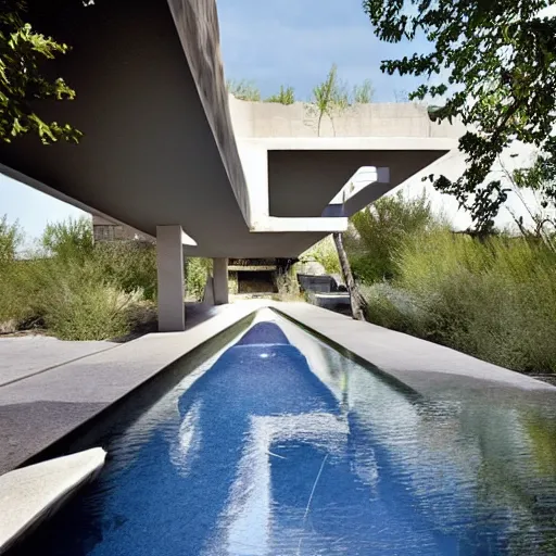 Prompt: habitat 6 7 in the desert, biophilia mood, pool, garden