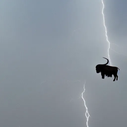 Image similar to buffalo flying with white angelic wings on its back, photograph, beautiful lightning, 4 k