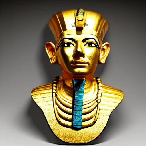 Image similar to anient, golden egyptian pharaoh death mask of walter white, in the style of king tut