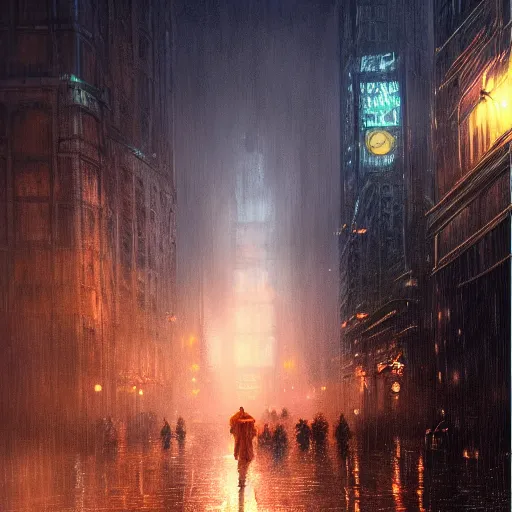 Image similar to nighttime in gotham city, wet pavement, rooftop view, light mist, fantasy, intricate, elegant, digital painting, trending on artstation, concept art, soft focus, illustration by greg rutkowski, Gaston Bussiere and artgerm, 4k.