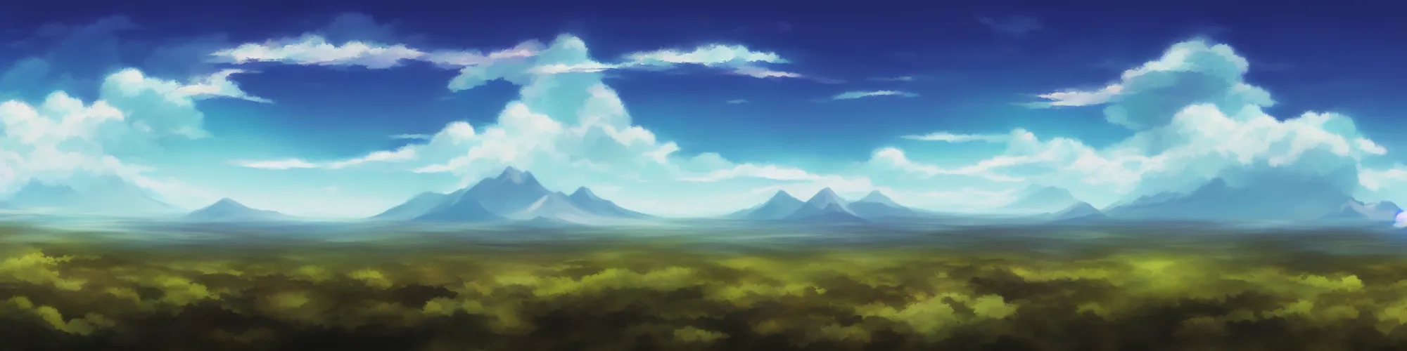 Image similar to panorama view of the sky. matte painting, anime, studio ghibli. professional digital painting, artstation, concept art, smooth, beautiful, cinematic. no mountains and trees.