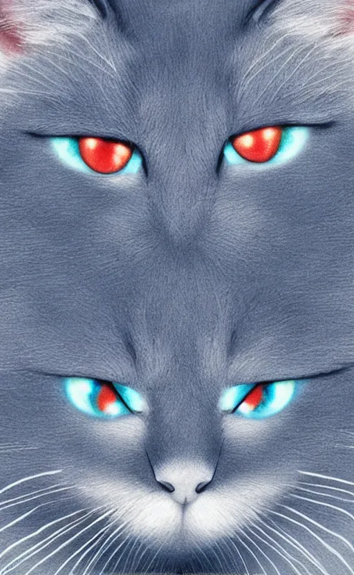 Image similar to blue cat with crimson glowing eyes in the night, photo, photorealistic, realistic, detailed, hyperrealistic, 8 k, hdr, lossless