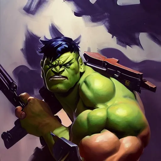 Image similar to greg manchess portrait painting of armed mega shonen hulk as overwatch character, medium shot, asymmetrical, profile picture, organic painting, sunny day, matte painting, bold shapes, hard edges, street art, trending on artstation, by huang guangjian and gil elvgren and sachin teng