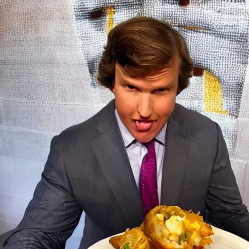 Prompt: tucker carlson eating a fully loaded baked potato