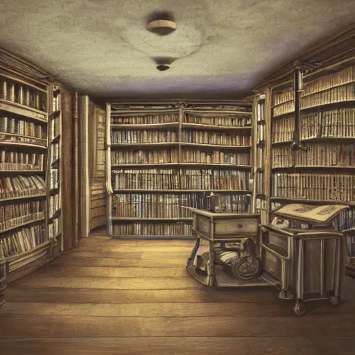 Image similar to steampunk oceanographer study, maps crowding the walls, bookshelves, paintings of ocean topography, sonar equipment, marine biologist lab, bookshelves, incandescent lighting, unreal engine, bibliopunk