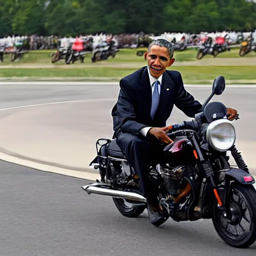 Prompt: Barack Obama riding a motorcycle
