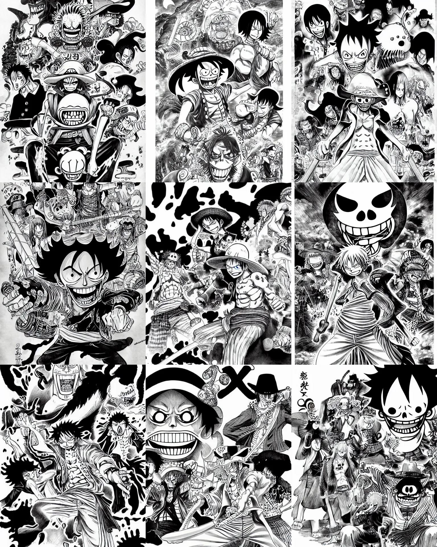 Prompt: highly detailed ink illustration of shichibukai anime one piece, b & w clean shaped illustration by kim jung gi, ric estrada, ron english and eiichiro oda