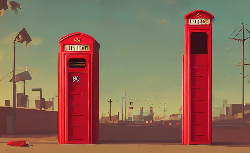 Prompt: giant red post box, james gilleard, print, game art