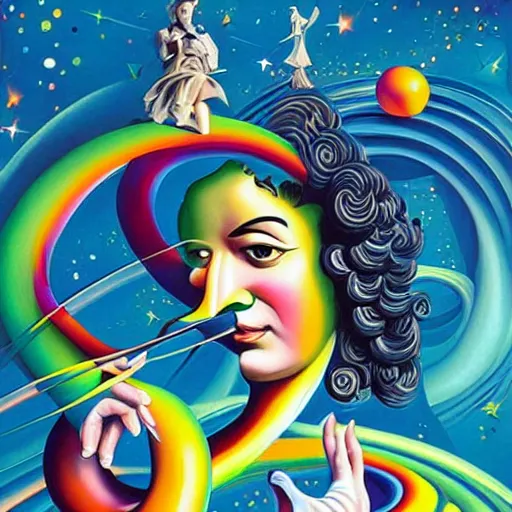 Image similar to A illustration. A rip in spacetime. Did this device in her hand open a portal to another dimension or reality?! Pride Prejudice by Jeff Koons, by Octavio Ocampo dreary