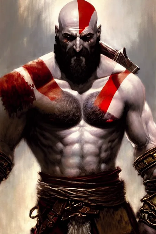 Image similar to god of war kratos portrait dnd, painting by gaston bussiere, craig mullins, greg rutkowski, yoji shinkawa