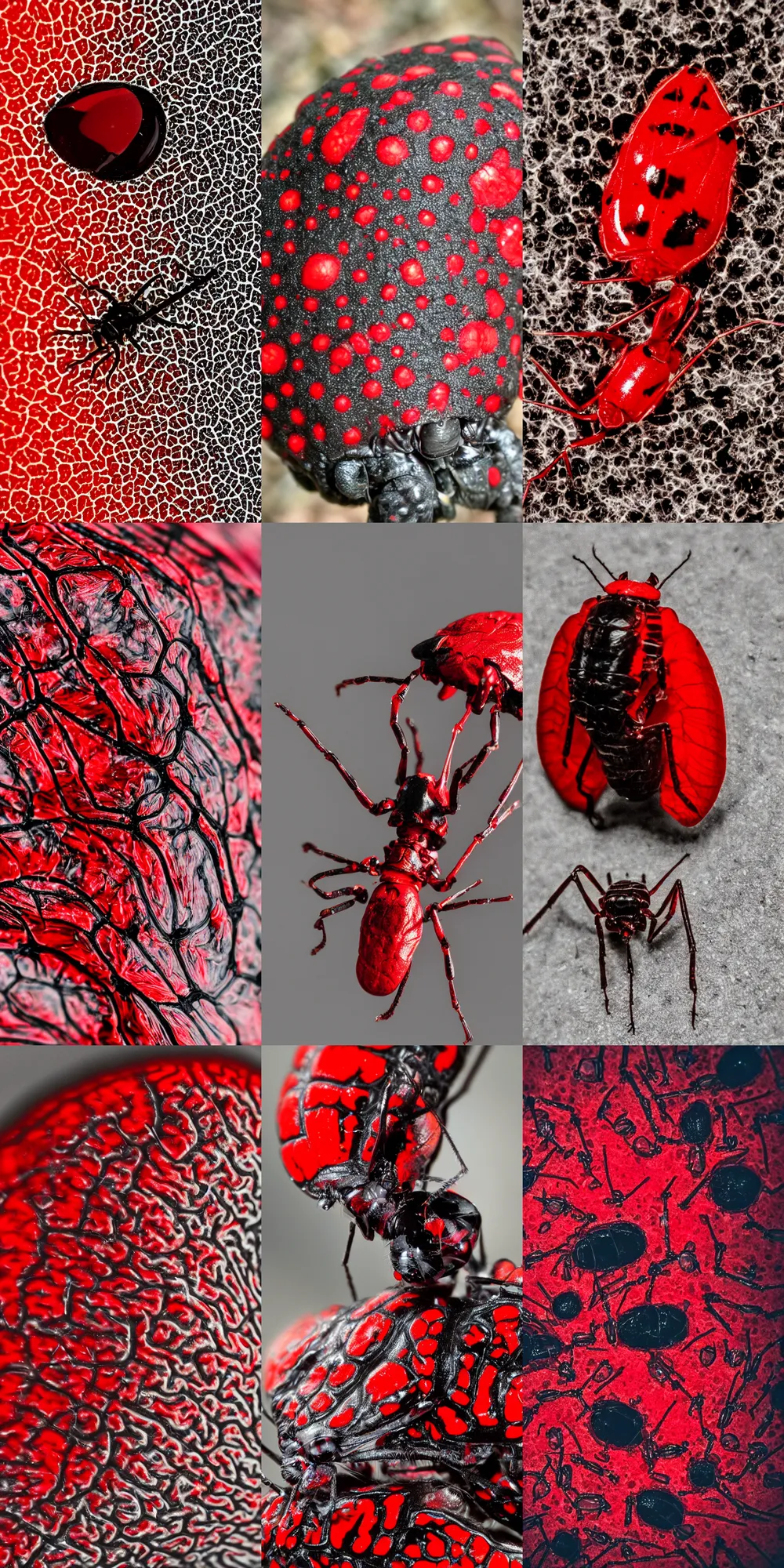 Prompt: brain insect red and black macro lens