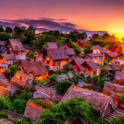 Image similar to village at sunset, HD, 8K