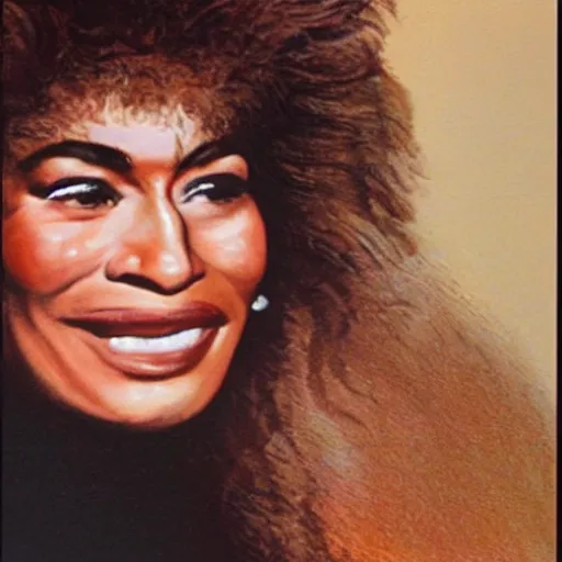 Prompt: a portrait of john wayne and tina turner daughter, she is smiling, highly realistic