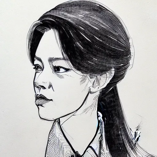 Image similar to ink drawing portrait of a woman in suit by kim jung gi