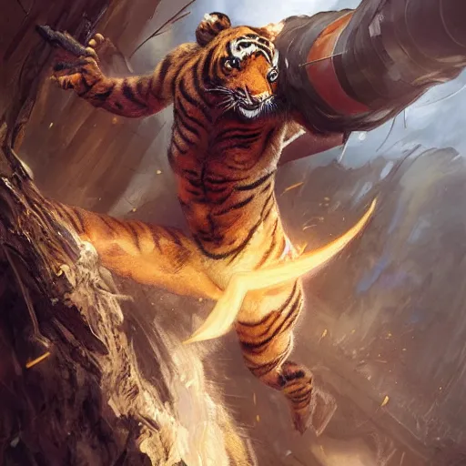 Prompt: a award winning commission of a half human half tiger mutant anthro soldier shooting,digitalt art,hyperdetailed,photorealistic,art by greg rutkowski,character design by charles bowater,ross tran,deviantart,artstation,high detailed,cinematic,movie scene,detailed face