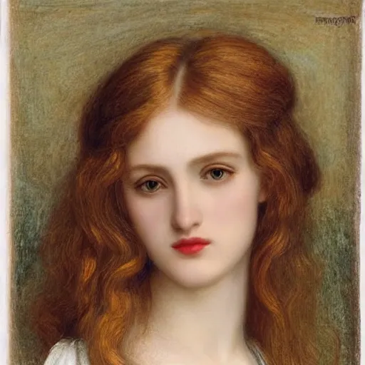 Image similar to The woman is very beautiful, she has a refined nose, plump lips, she is blonde Pre-Raphaelite style