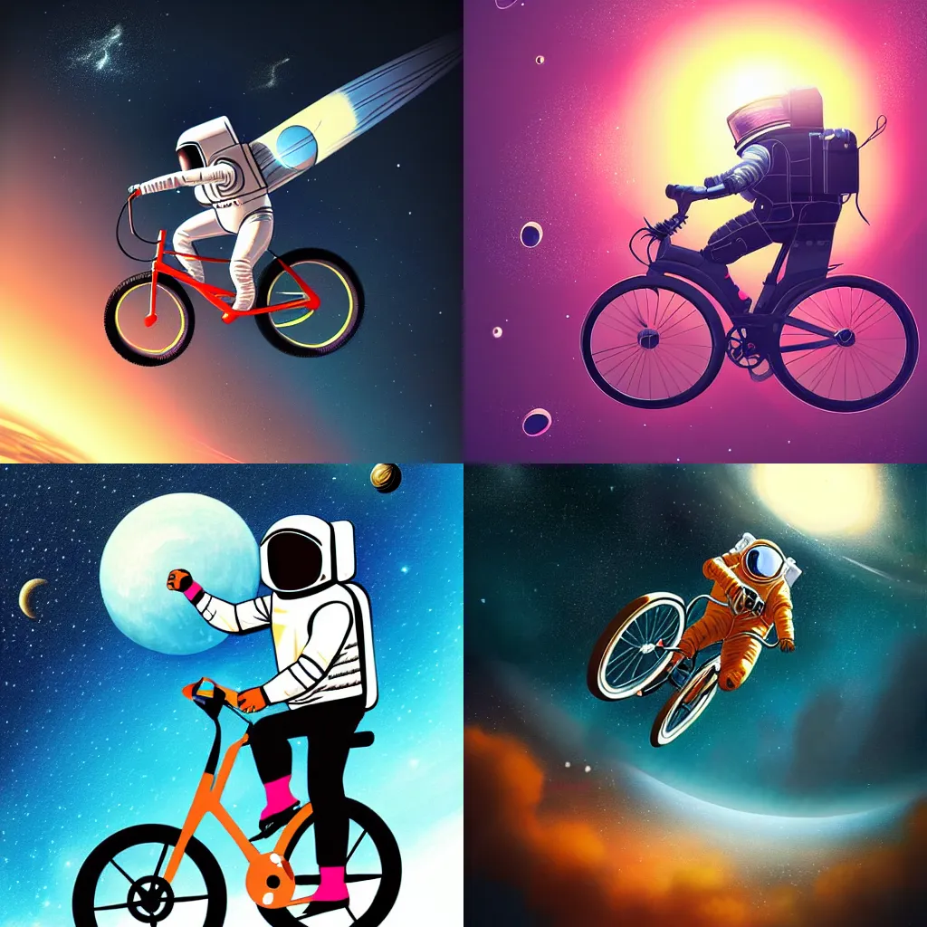 Prompt: astronaut riding bicycle in space , digital artstation