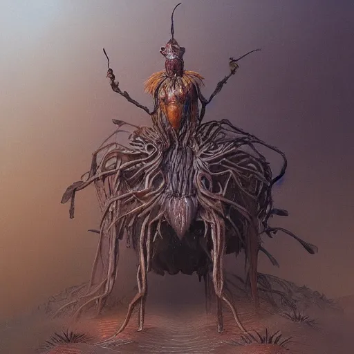 Image similar to A painting of an anthropomorphic ant queen standing on her hind legs formian pathfinder, digital art, Wayne Barlowe Pierre Pellegrini Greg Rutkowski