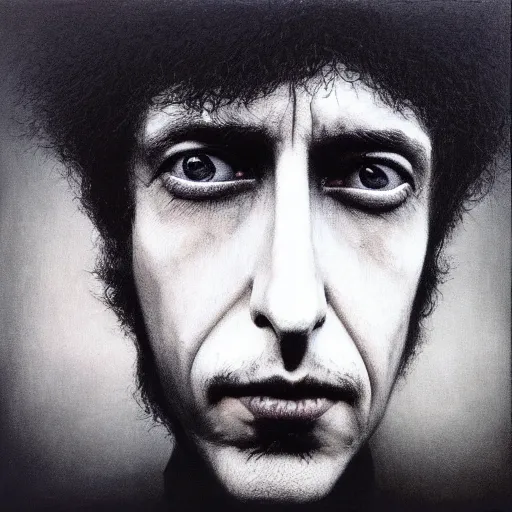 Image similar to profile photo of bob dylan by beksinski, mc escher tesselation, artstation