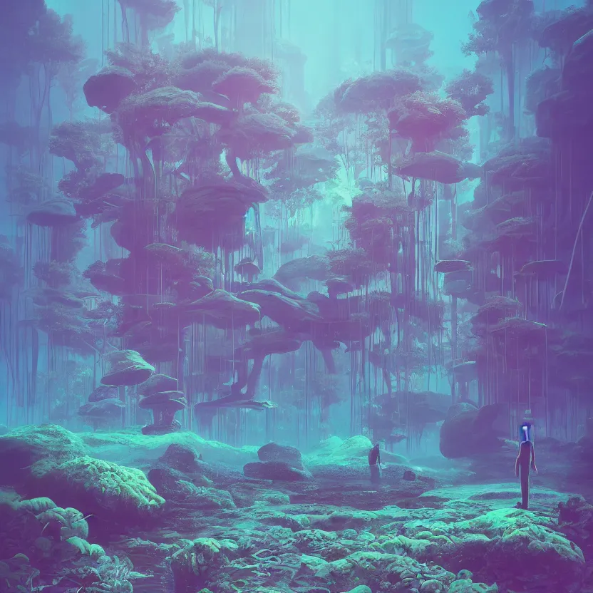 Prompt: the submerging wisdom in the ecosystem acrylic painting by Beeple and CGSociety