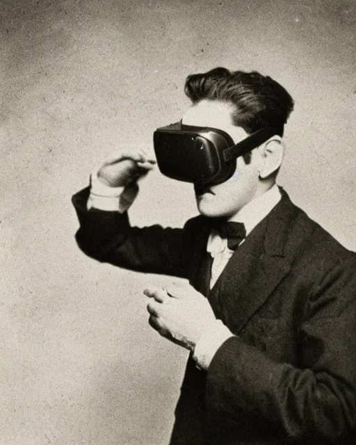 Image similar to 1 9 0 0 s photo of a person wearing a vr virtual reality headset