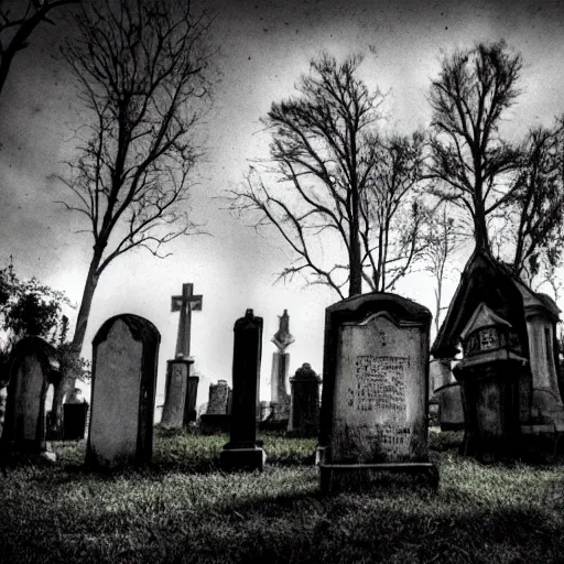 Prompt: haunted cemetery, tim burton, dark, spooky, high resolution