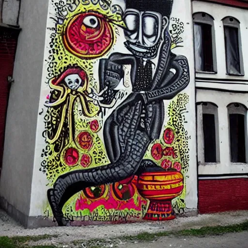 Image similar to transylvanian folk art, in the style of graffiti, made by phlegm