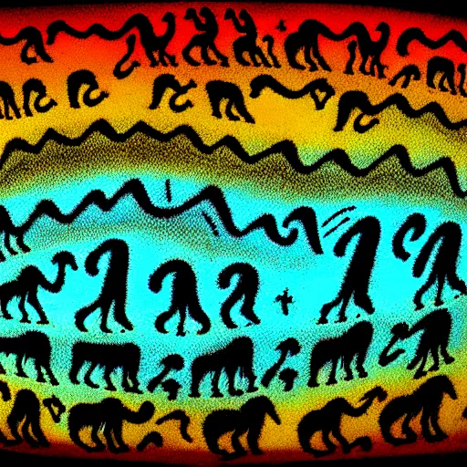 Prompt: psychedelic trip, paleolithic cave painting