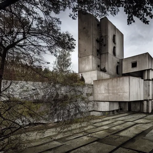 Image similar to scifi brutalist castle with brutalist decoration, brutalist gardens surrouding it, photography