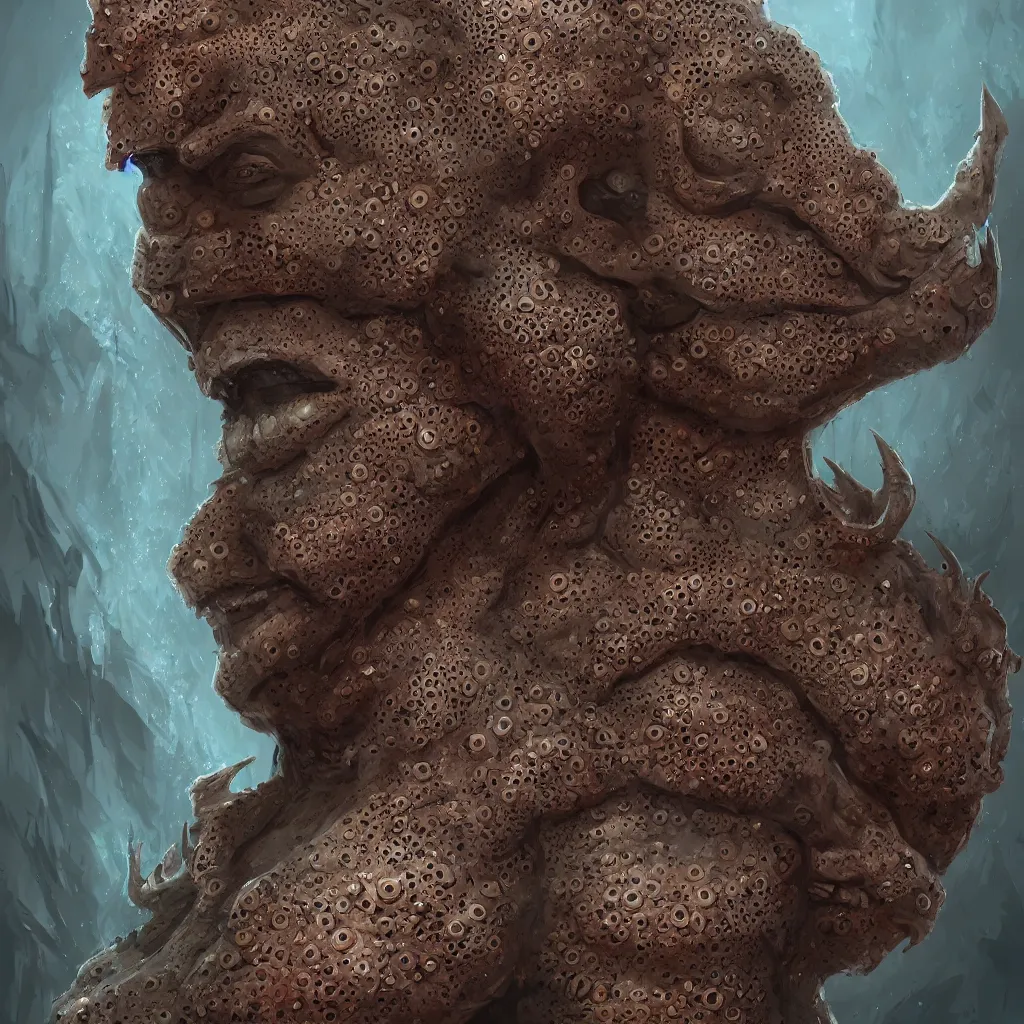 Prompt: trypophobia in which anuses instead of eyes, D&D character, highly detailed, digital fantasy character, painted portrait, artstation, concept art, hard focus, illustration