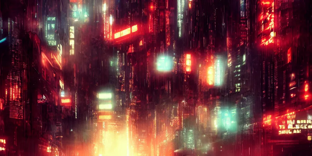 Image similar to artificial intelligence, cinematic style, 35mm, realistic digital art, cyberpunk, blade runner, trending on imagestation, film post process