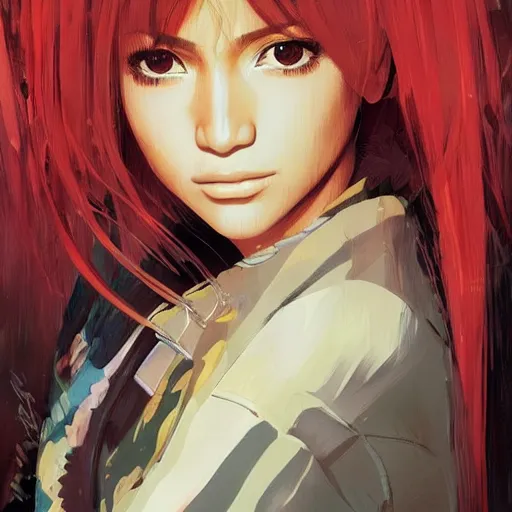 Image similar to jennifer lopez portrait as manga girl, realistic shaded perfect face, fine details. anime. realistic shaded lighting poster by ilya kuvshinov katsuhiro otomo ghost - in - the - shell, magali villeneuve, artgerm, jeremy lipkin and michael garmash and rob rey