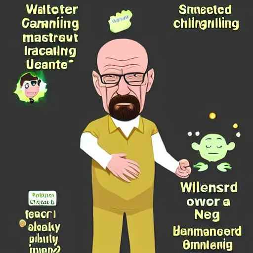 Image similar to walter white, plant, scarce, omniscient, utter, adorable, pregnant, malicious, maddening, chunky, innate