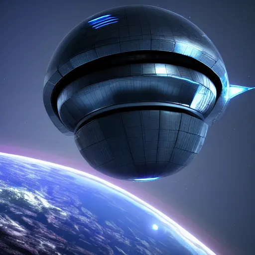 Prompt: An alien spaceship approaches planet Earth, sci-fi, cinematic, realistic, 3d render, digital art