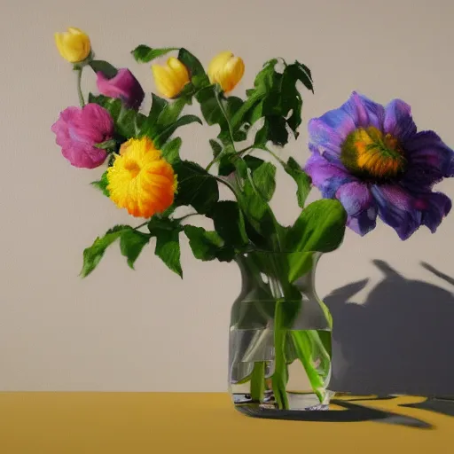 Prompt: still life flower painted by 1 9 7 0 dutch painter, painting, flower, cinematic lighting, 3 d, unreal engine