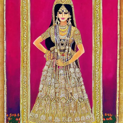 Prompt: Historical Painting of an Indian Princess on the day of her coronation wearing elegant traditional Indian clothing, intricate, detailed, award winning, n 8