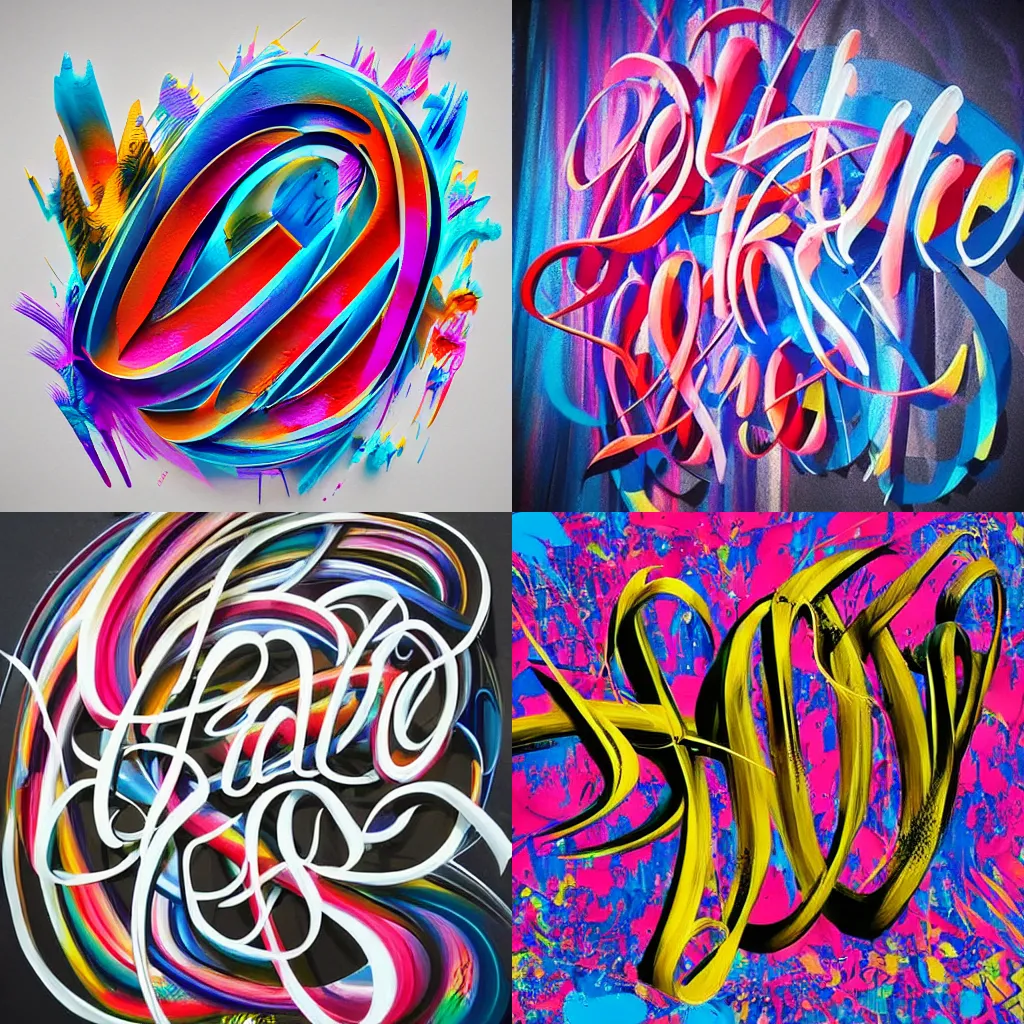 Prompt: “modern calligraphy art, caligrafiturism style, 3D, blender, Cyrillic, multi-layered artworks, nitro paint, spray paint, Acrylic paint, high quality, Behance”