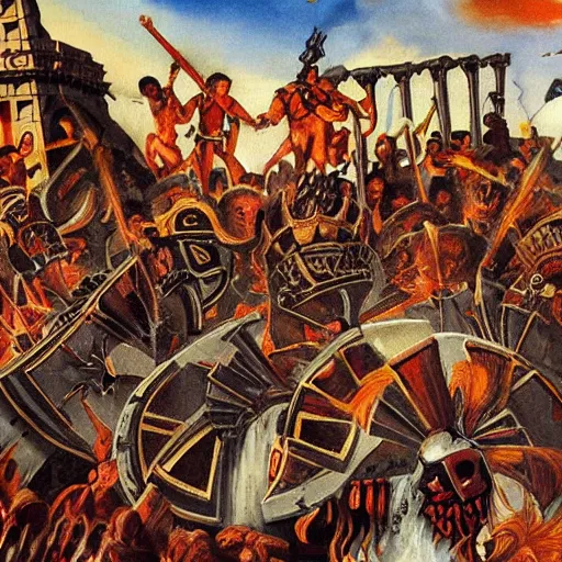 Image similar to aztecs destroy rome, epic painting