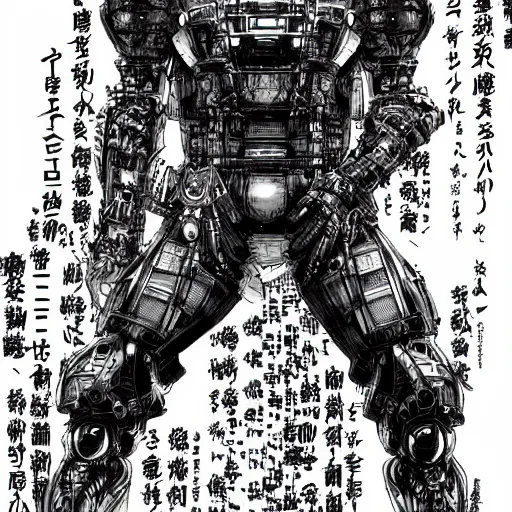 Prompt: a vertical portrait of a manga character in a scenic environment by nihei tsutomu, black and white, cybernetic armor, highly detailed