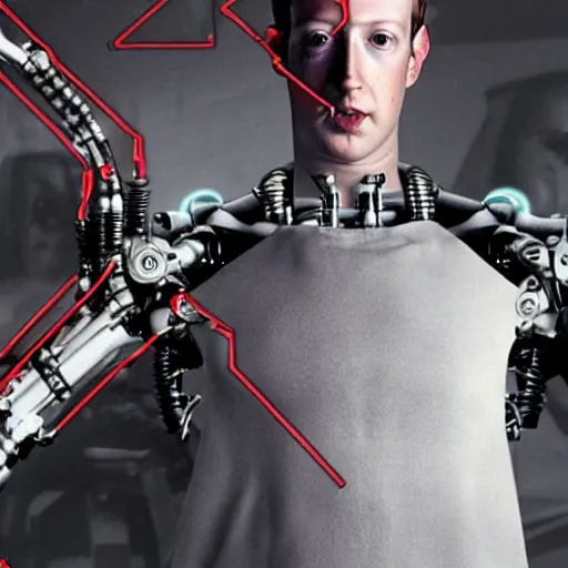 Prompt: Mark Zuckerberg as a cyborg in The Terminator