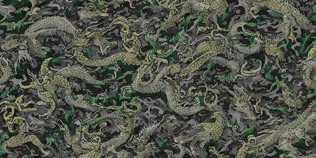 Prompt: extremely detailed dragon camo pattern