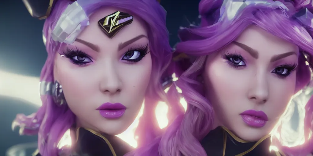 Image similar to still of pretty KDA More Miss Fortune (wild rift) close up in KDA More music video. 3d render, octane render, game art, realistic, highly detailed, trending on artstation, 4k, trending on artstation, pixar, cgsociety, unreal engine 5, redshift render, trending on artstation, blender, behance, cg