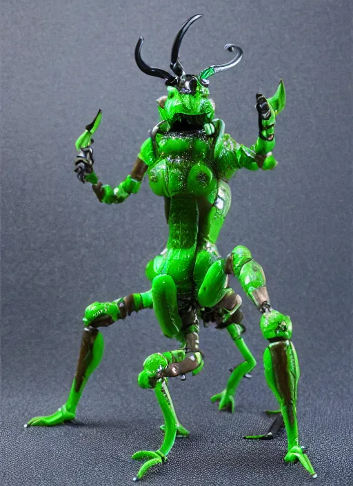 Image similar to 80mm resin detailed miniature of a Tripod Demon, green body as insect, Product Introduction Photos, 4K, Full body