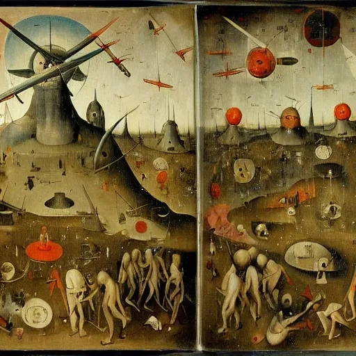 Prompt: atomic warfare by Hieronymus Bosch