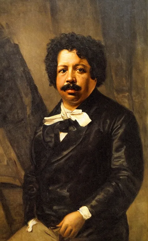 Image similar to Portrait of Alexandre Dumas, oil on canvas, highly detailed, by Delacroix, 8k
