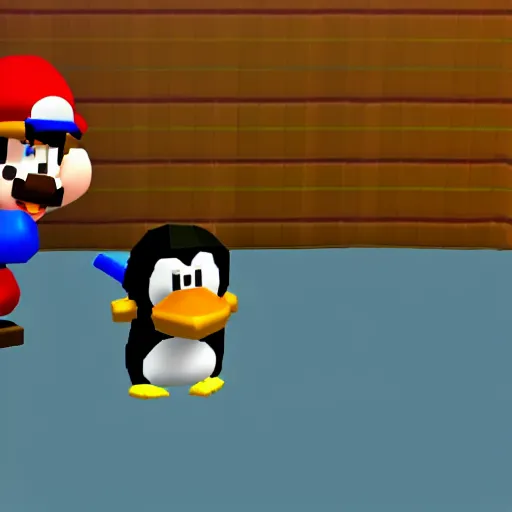 Image similar to danny devito punching penguins, nintendo 6 4 screenshot, low poly, aliased