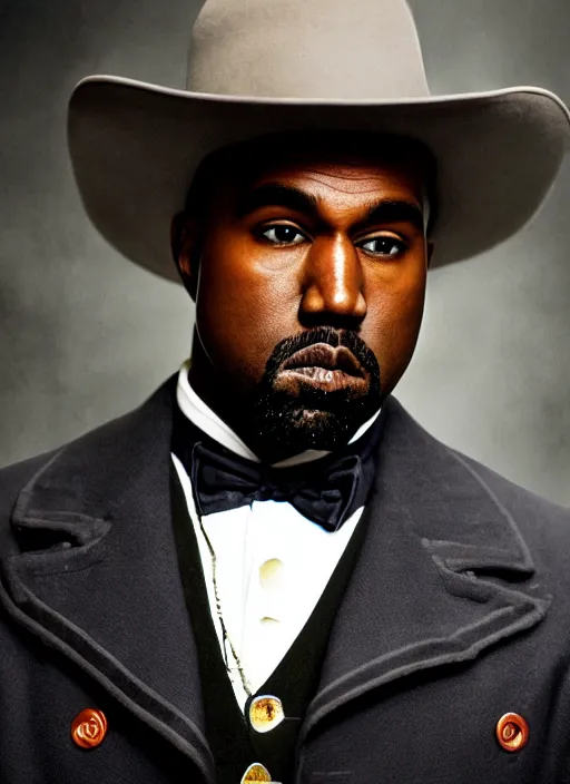 Image similar to portrait kanye west as willy wonka in django unchained, splash art, movie still, cinematic lighting, long lens, shallow depth of field, bokeh, anamorphic lens flare, 8 k, hyper detailed, 3 5 mm film grain