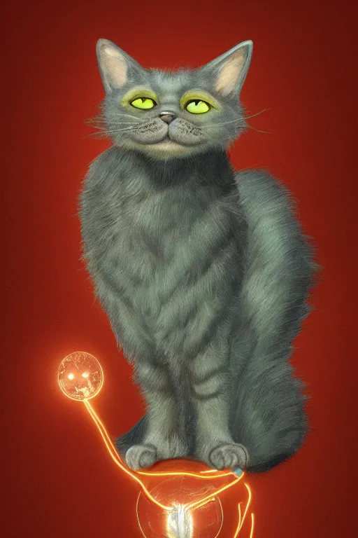 Image similar to a cat wizard with biolumonecent whiskers, painted by wally wood and matt jefferies, trending on artstation, bright macro view pixar, award - winning, blueprint, chillwave, realism