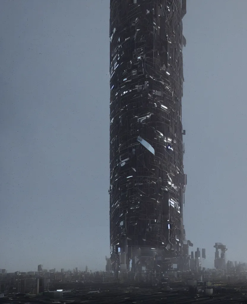 Prompt: science fiction computer tower, v - ray, octane render